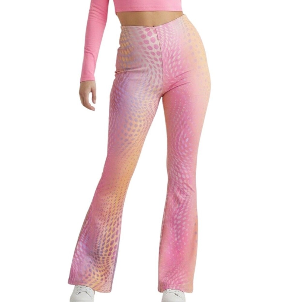 H&M Divided Women's Flared Disco Leggings in Colorful Print - Size S Pink